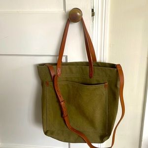 Madewell Green Canvas tote bag with leather straps